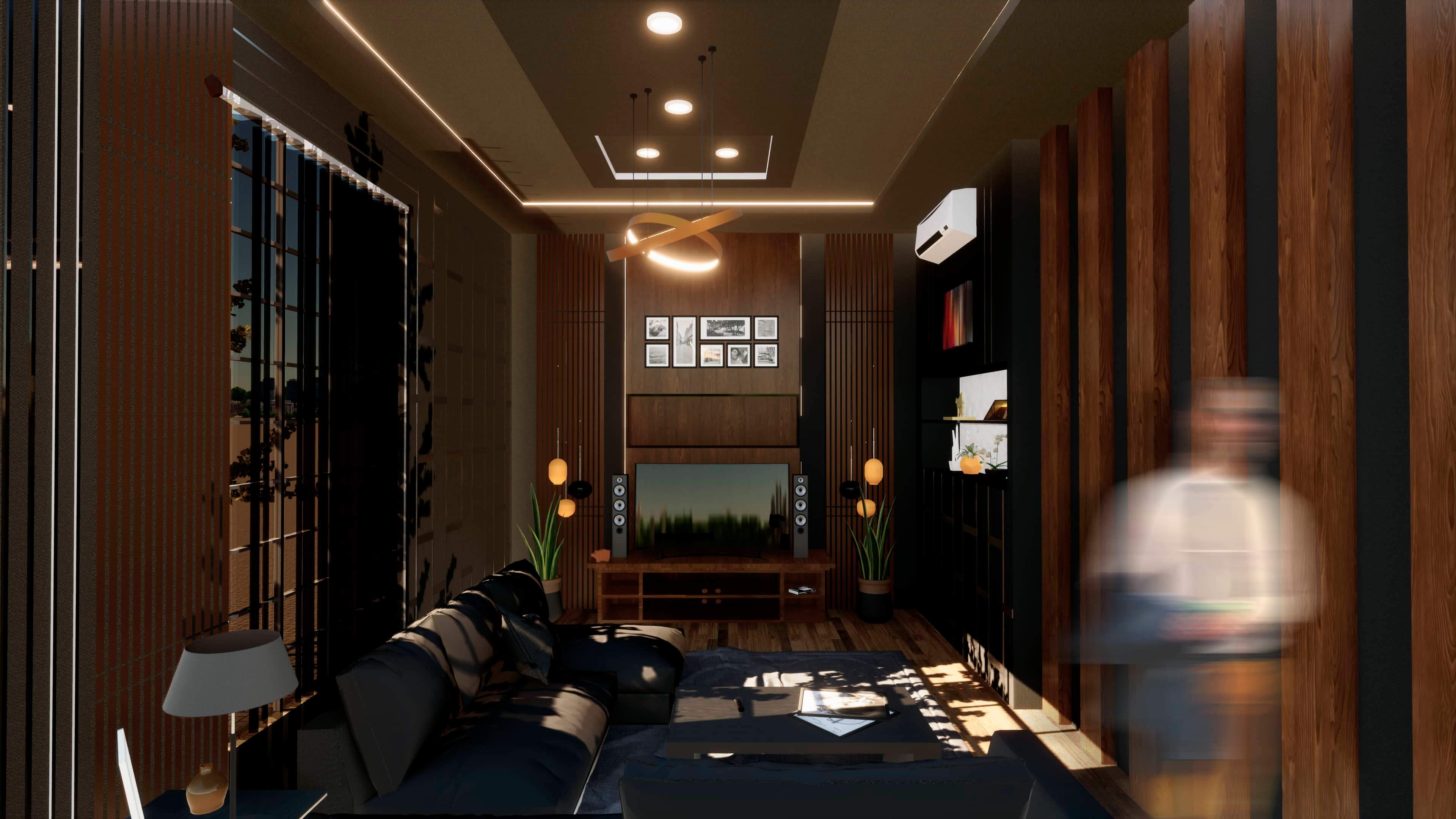 render de living televisor ingreso