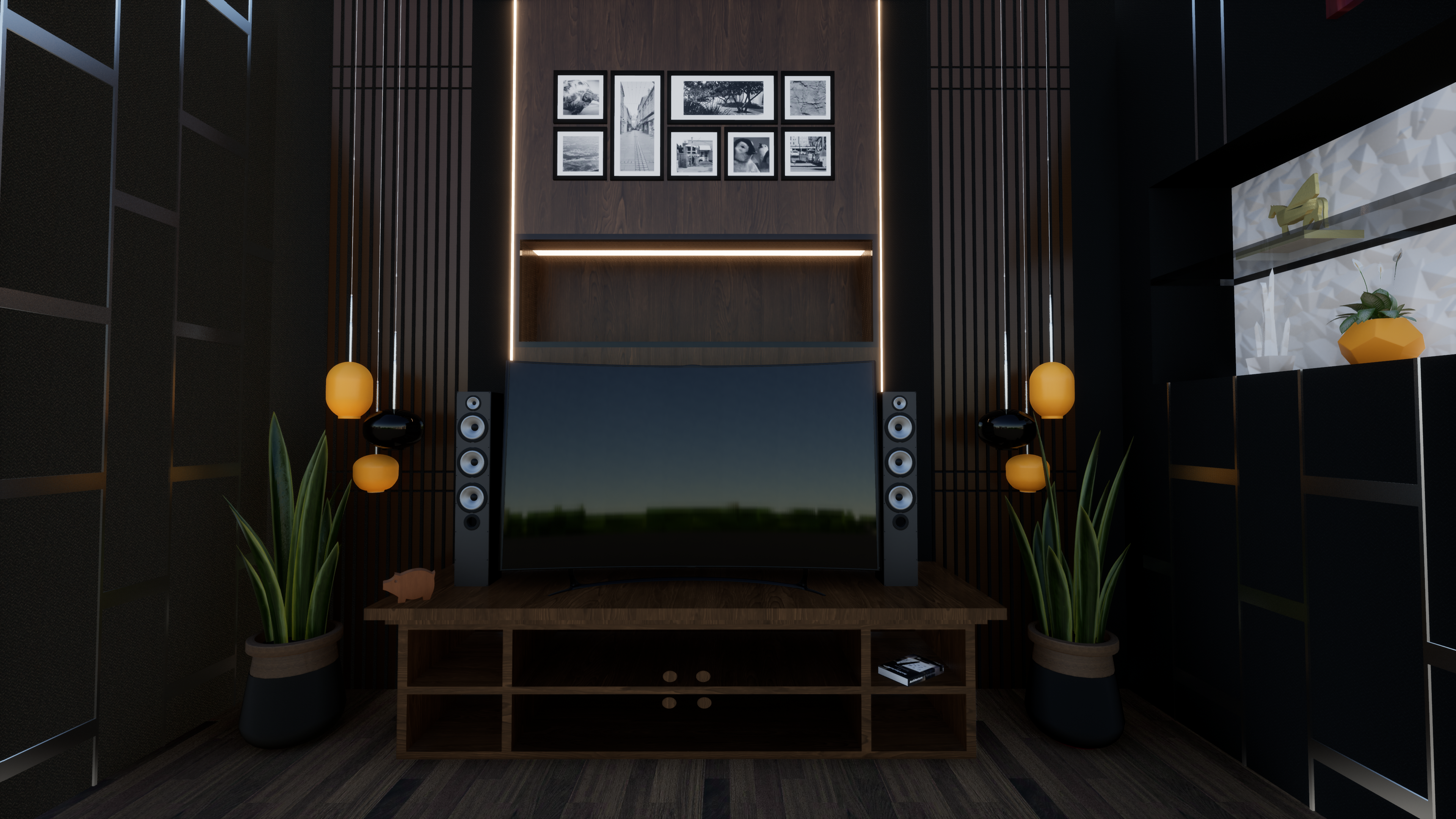 render de living televisor