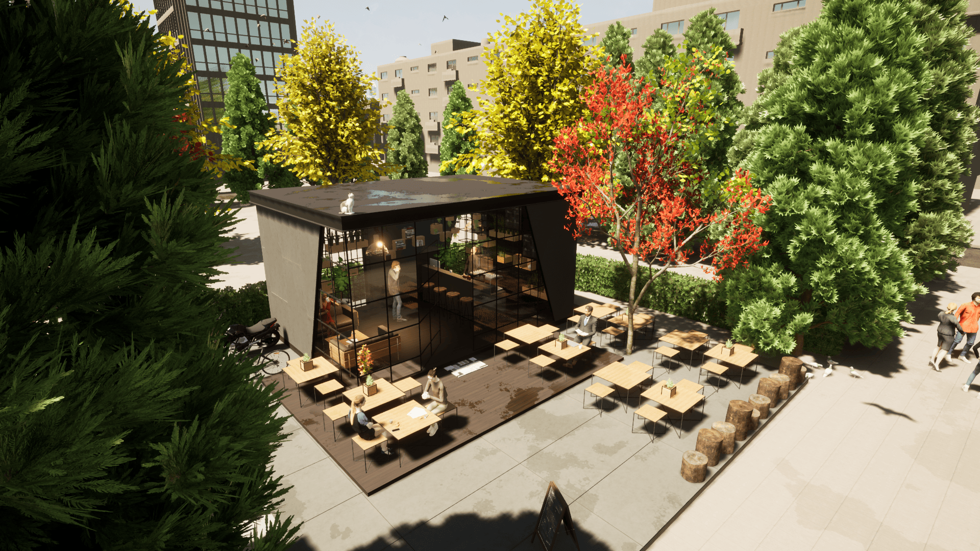 render aereo de cafeteria